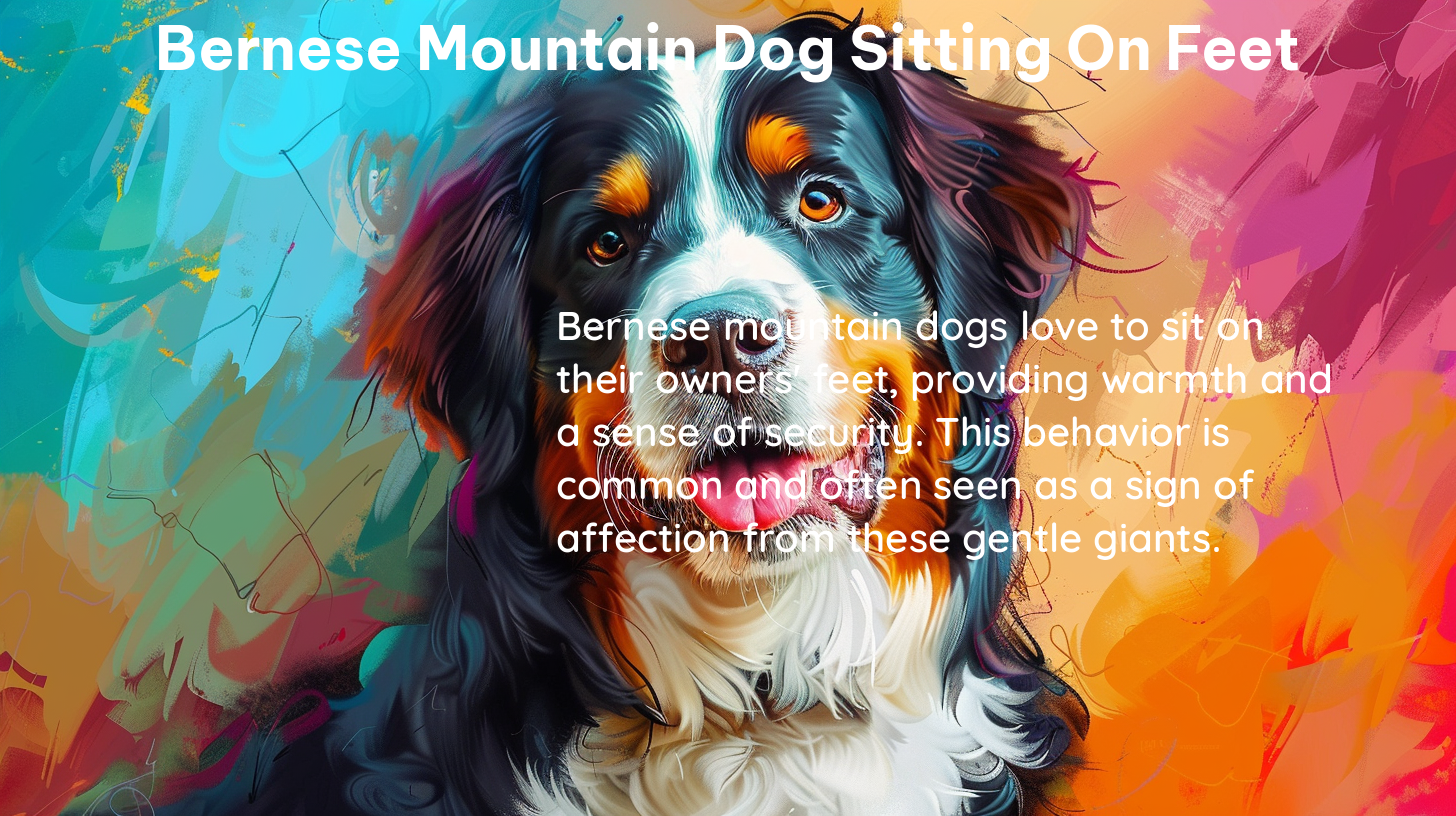 bernese mountain dog sitting on feet